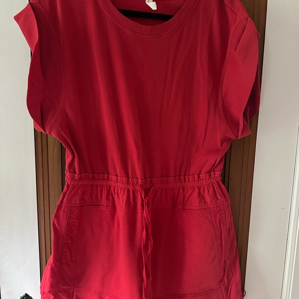 Daily Practice Red Drawstring Waist Dress